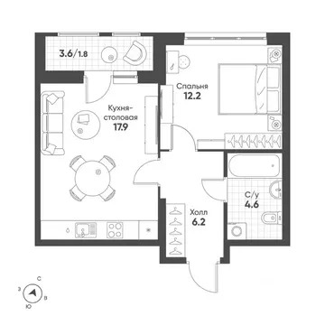 1-к кв. Свердловская область, Екатеринбург Солнечный жилрайон,  (42.7 ...