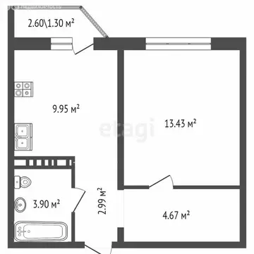 1-комнатная квартира: Оренбург, Загородное шоссе, 14 (39.3 м)
