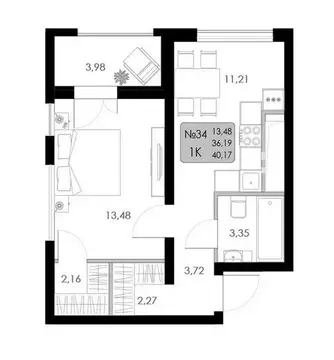 1-комнатная квартира: Судак, Алуштинская улица, 36/2 (40.17 м)