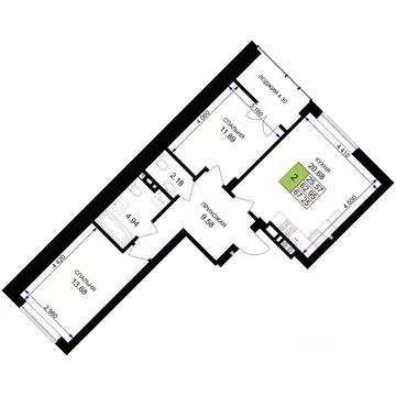 2-к кв. Калининградская область, Гурьевск Включи жилой комплекс (67.25 ...