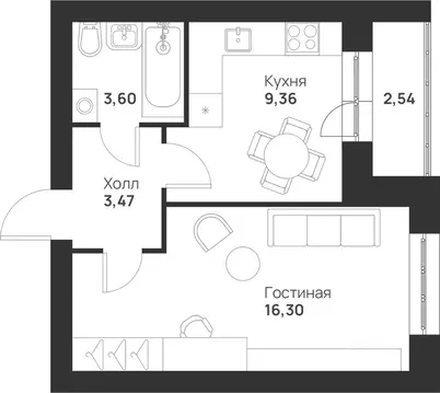 1-к кв. Тульская область, Тула Новая Тула мкр,  (35.27 м)