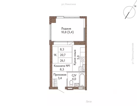 1-к кв. Алтайский край, Барнаул ул. Никитина (26.3 м)