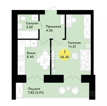 1-к кв. Марий Эл, Йошкар-Ола ул. Соловьева, 21 (38.31 м)