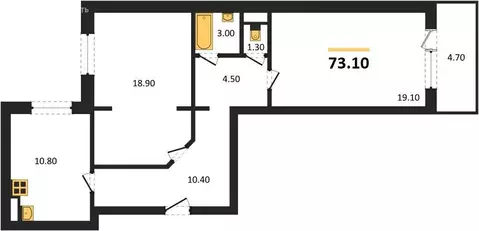 1-комнатная квартира: Пенза, улица Баталина, 29Ак1 (73.1 м)