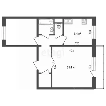 2-к кв. Челябинская область, Челябинск ул. Марченко, 39 (51.7 м)