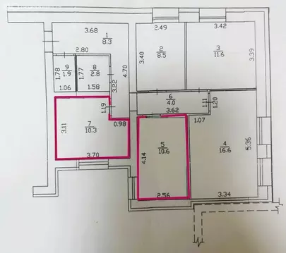 2к в 4-комнатной квартире (20.9 м)
