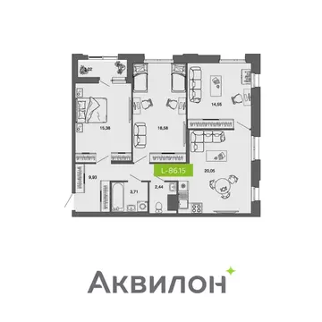 3-к кв. Архангельская область, Архангельск Комсомольская ул. (86.15 м)