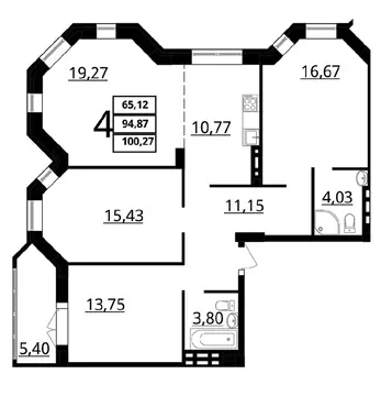 4-к кв. Волгоградская область, Волгоград ул. Покрышкина, 2 (100.27 м)