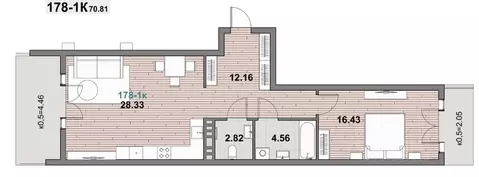 1-к кв. Калининградская область, Зеленоградск ул. Гагарина (70.81 м)
