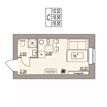 Студия Волгоградская область, Волгоград ул. Расула Гамзатова (18.56 м)