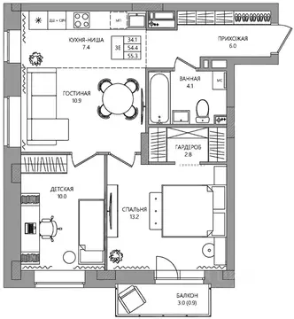 3-к кв. Пермский край, Пермь ул. 3-я Нейвинская, 5 (55.3 м)