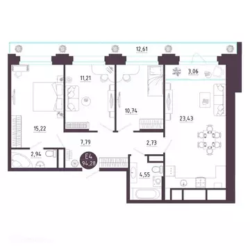 3-к кв. Рязанская область, Рязань Московское ш. (94.28 м)