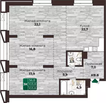 3-к кв. Алтайский край, Барнаул ул. 6-я Нагорная, 15Г/12 (103.8 м)