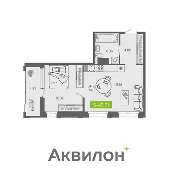 1-к кв. Архангельская область, Архангельск  (43.31 м)