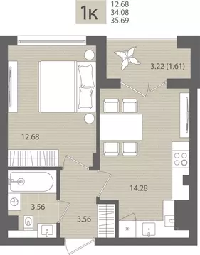 1-к кв. Калининградская область, Пионерский пос. Рыбное,  (35.69 м)