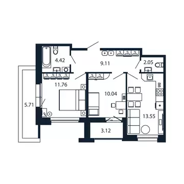 2-комнатная квартира: Новоселье, Центральная улица, 30к2 (50.5 м)