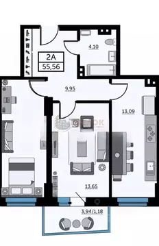 2-к кв. Ростовская область, Ростов-на-Дону ул. Ларина, 45с8 (55.4 м)