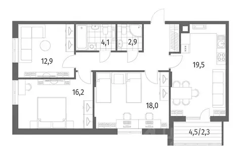 3-к кв. Калининградская область, Гурьевск ул. Имени Романа Руденко, ...
