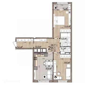 2-к кв. Рязанская область, Рязань Еврокласс жилой комплекс (71.2 м)