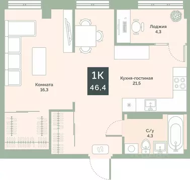 1-к кв. Курганская область, Курган Заозерный жилрайон, 6А мкр, ул. ...