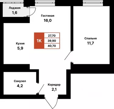 1-к кв. Башкортостан, Уфа 8 Марта жилой комплекс (40.7 м)