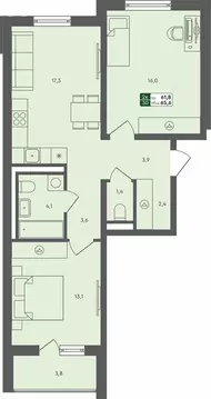 2-комнатная квартира: Екатеринбург, жилой комплекс Совушки (65.6 м)