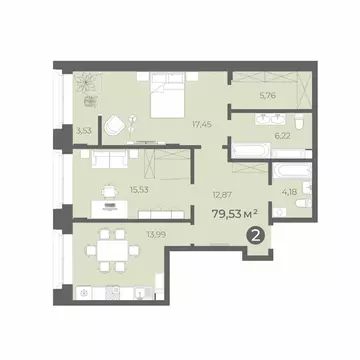 2-к кв. Чувашия, Чебоксары ул. Карла Маркса, 50 (79.53 м)