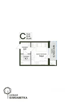 Студия Краснодарский край, Краснодар Новая Елизаветка мкр,  (25.65 м)