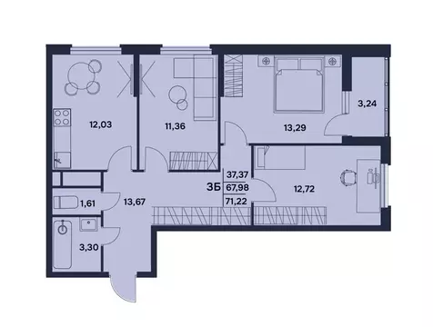 3-комнатная квартира: Пенза, Электрический проезд, 7 (71.22 м)