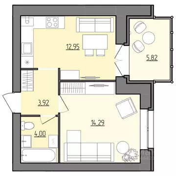 1-к кв. Ярославская область, Рыбинск Февральская ул., 12 (38.07 м)