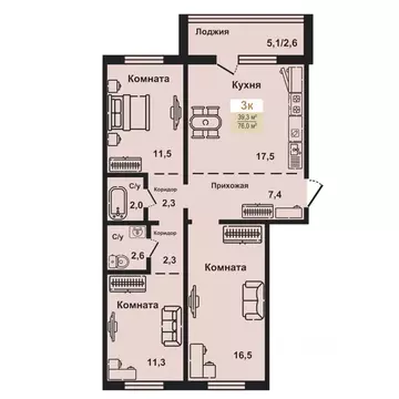 3-к кв. Курганская область, Курган Заозерный жилрайон, 8-й мкр, 12 ...