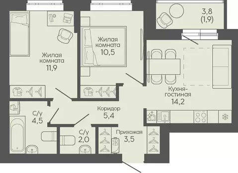 2-к кв. Волгоградская область, Волгоград Трехгорная ул., 27 (53.9 м)