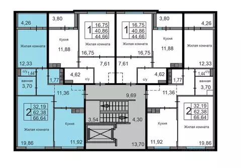 2-к кв. Калужская область, Калуга ул. Минская, 2 (66.64 м)
