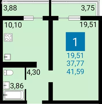 1-комнатная квартира: Анапа, улица Ленина, 235 (37.77 м)