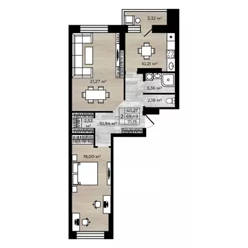 2-к кв. Ярославская область, Ярославль Красноборская ул., 38к3 (71.15 ...