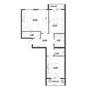 2-к кв. Калужская область, Калуга ул. Радостная, 10 (72.61 м)