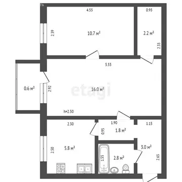 2-комнатная квартира: Саранск, улица Вакеева, 5 (42.3 м)