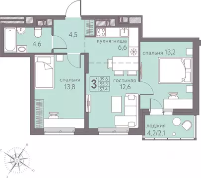 Студия Пермский край, Пермь ул. Серебристая, 5 (57.4 м)