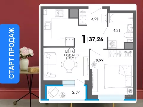 1-к кв. Рязанская область, Рязанский муниципальный округ, с. Дядьково  ...