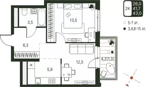 Студия Пермский край, Пермь ул. Серебристая, 1 (43.0 м)
