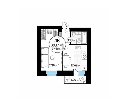 1-к кв. Самарская область, Самара пос. Мехзавод, 1-й кв-л, 50 (39.17 ...