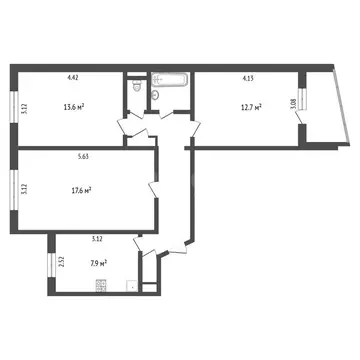 3-комнатная квартира: Тюмень, Заречный проезд, 10 (66.7 м)