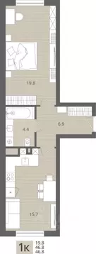 1-к кв. Калининградская область, Пионерский пос. Рыбное,  (46.8 м)