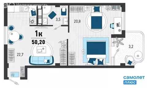 1-комнатная квартира: Агой, Конечная улица, 4 (50.2 м)