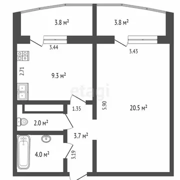1-комнатная квартира: Тюмень, Широтная улица, 172к3 (39.6 м)