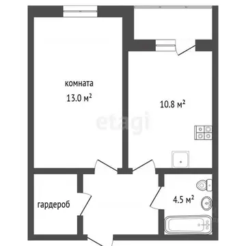 1-к кв. Калининградская область, Калининград ул. Крейсерская, 2 (36.0 ...