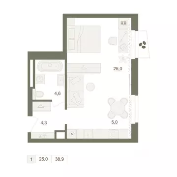 1-к кв. Башкортостан, Уфа Родина Парк жилой комплекс (38.9 м)