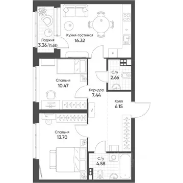 2-к кв. Свердловская область, Екатеринбург бул. Вдохновения, 4 (62.5 ...