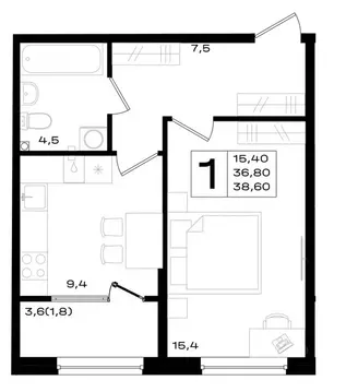 1-к кв. Ростовская область, Аксай просп. Аксайский (38.6 м)