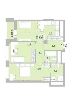 2-к кв. Свердловская область, Екатеринбург ул. Черкасская, 5к3 (62.9 ...